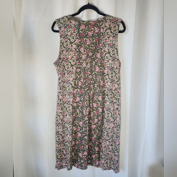 New J.Jill A-Line Green Floral Sleeveless Knit Dress Size L Knee Length - Picture 5 of 7